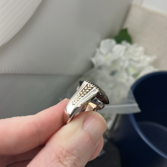 Stunning Smoky Quartz Statement Ring - Sterling Silver with Gold Accents - Picture 11 of 15